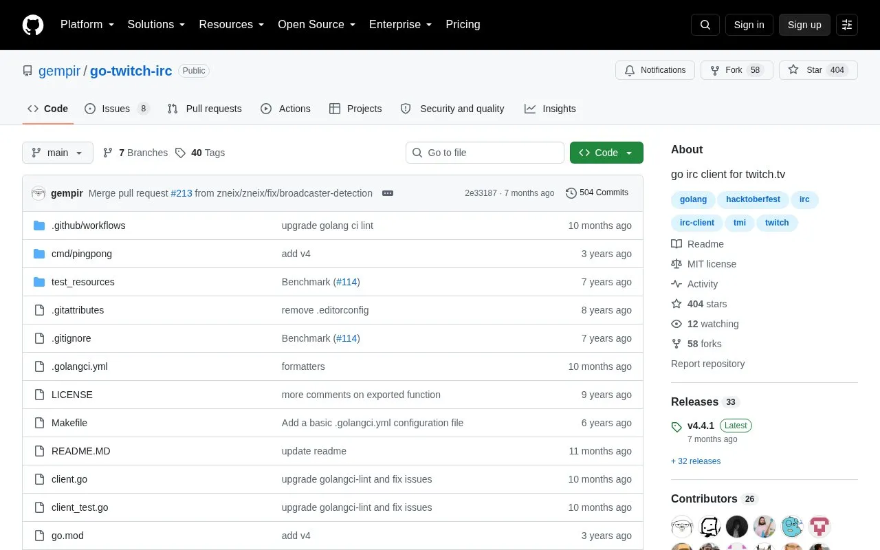 go-twitch-irc homepage screenshot