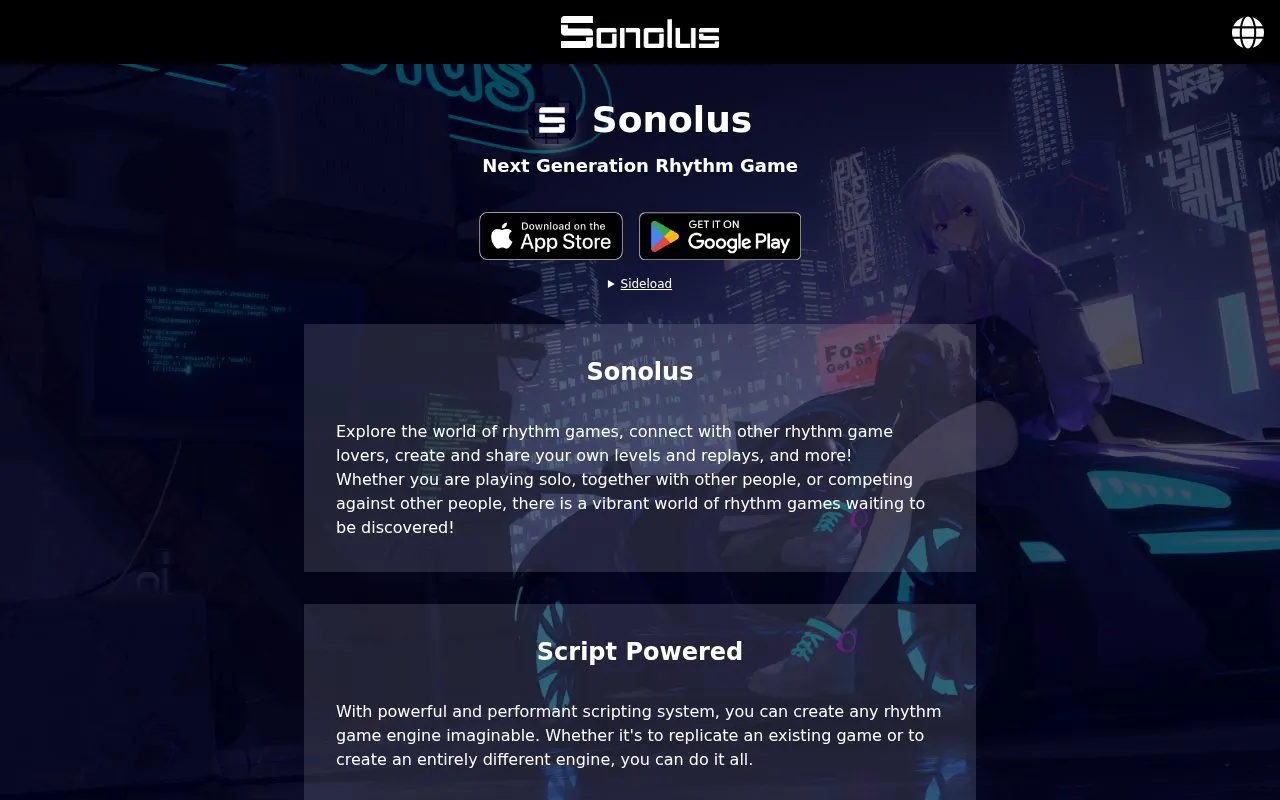 Sonolus homepage screenshot