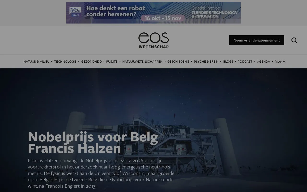 EOS Wetenschap homepage screenshot