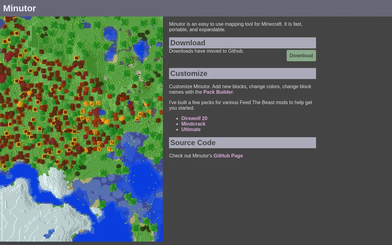 Minutor homepage screenshot