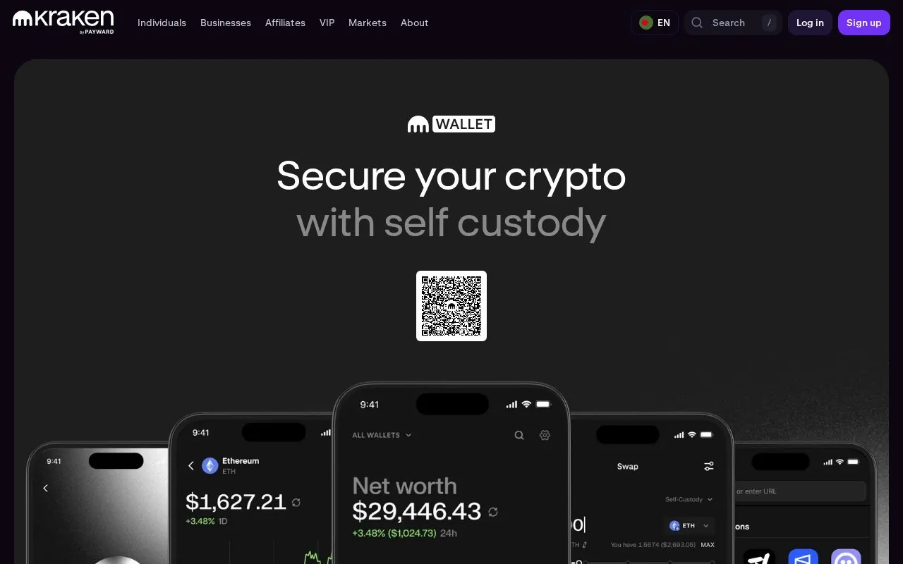 Kraken Wallet homepage screenshot