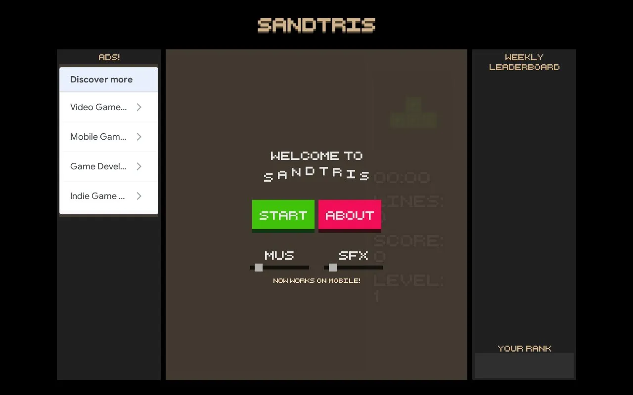 Sandtris homepage screenshot