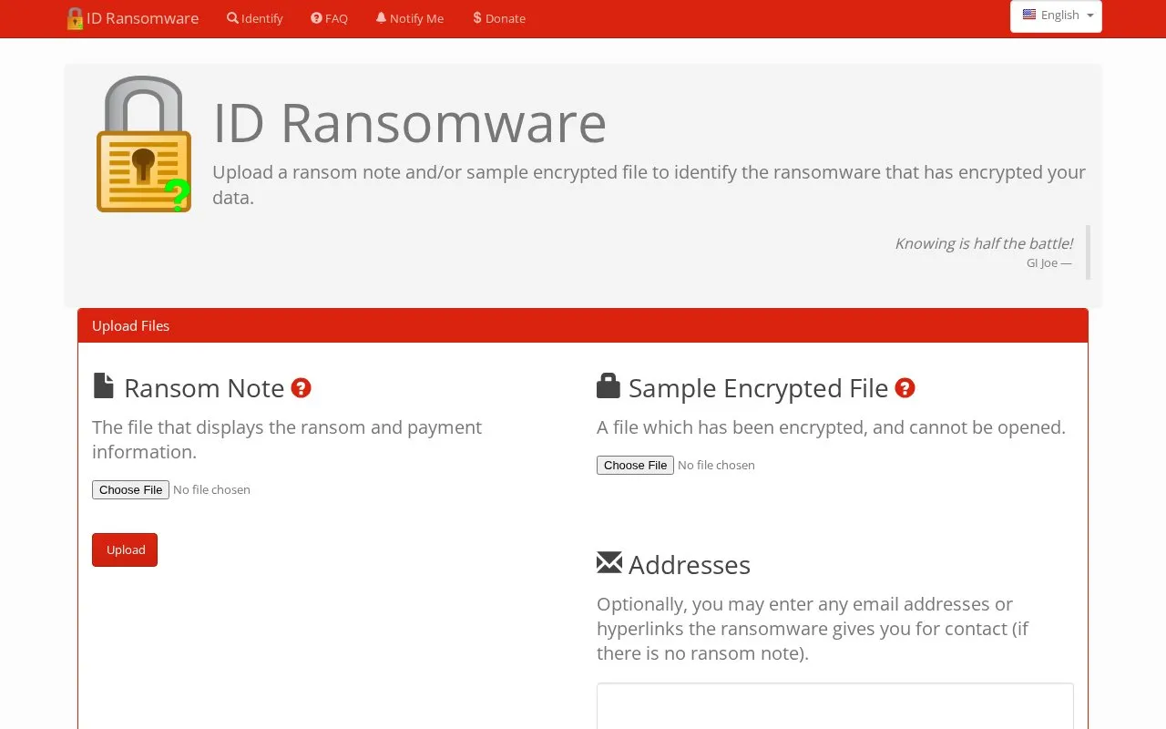 ID Ransomware homepage screenshot