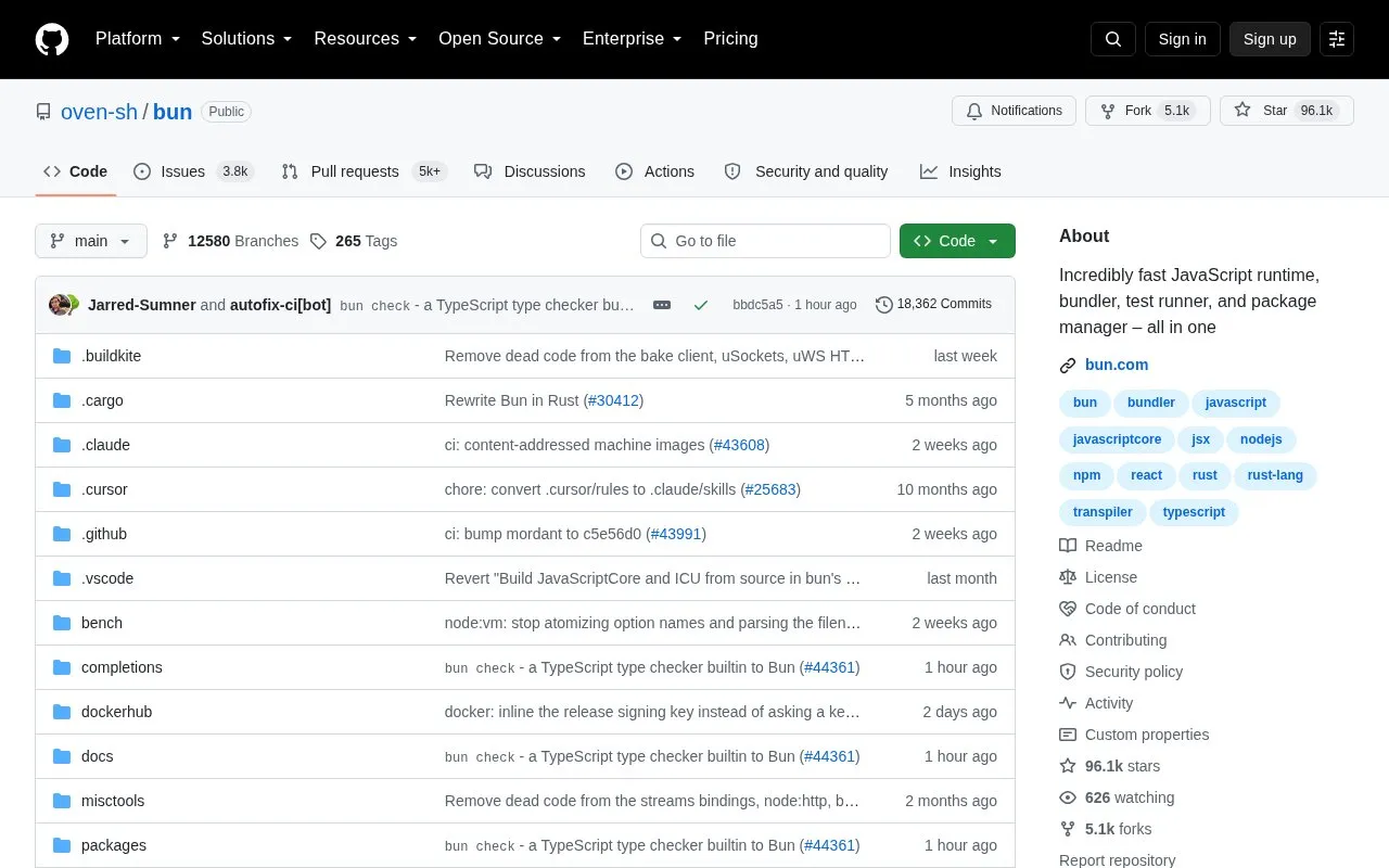 Bun homepage screenshot