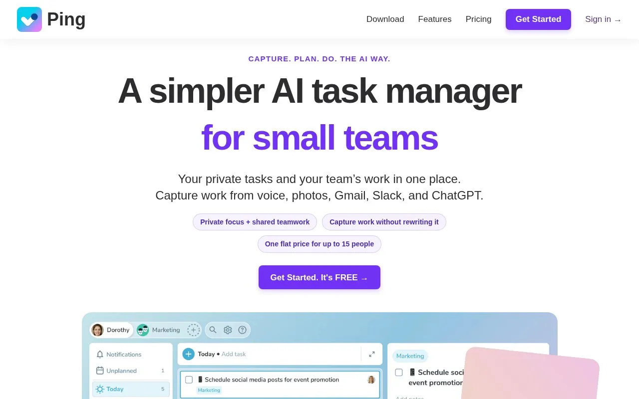 Ping homepage screenshot
