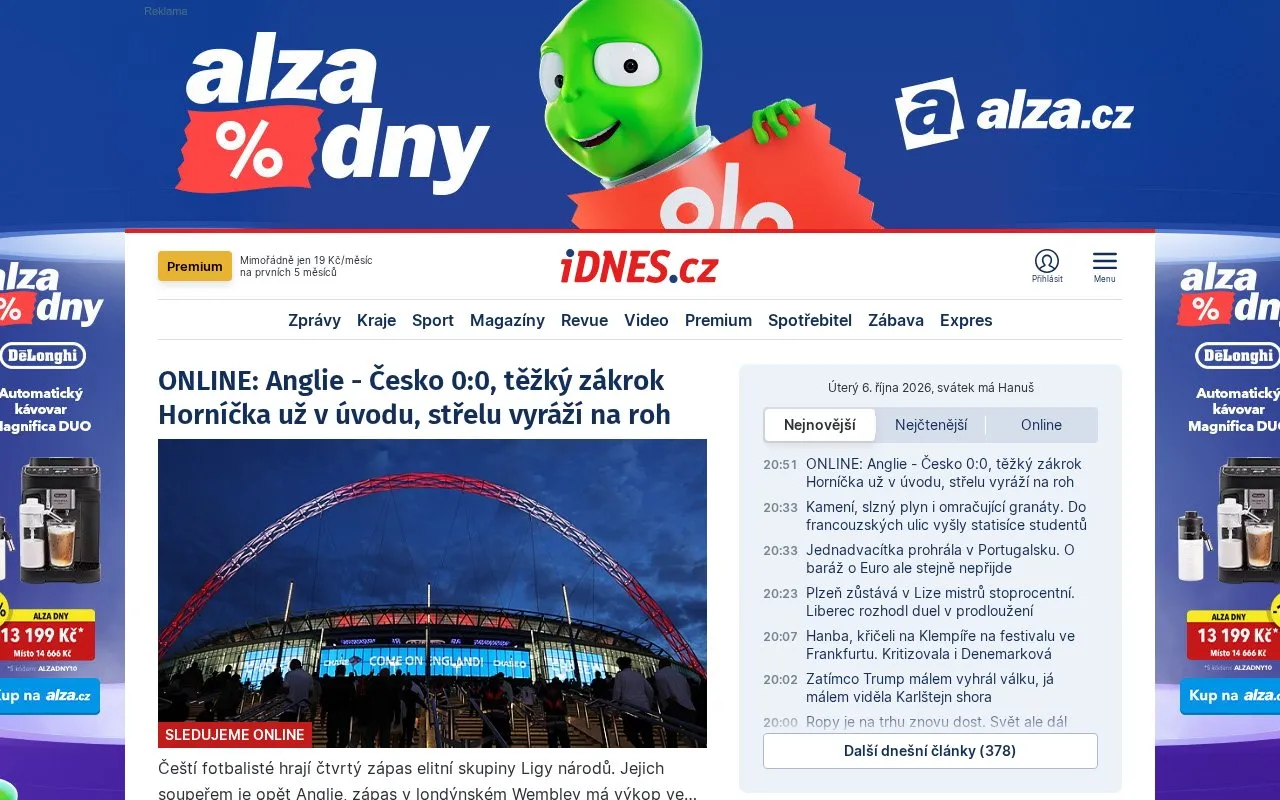 iDNES.cz homepage screenshot