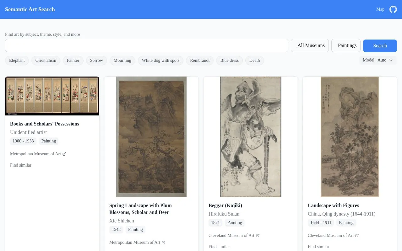 Semantic Art Search homepage screenshot