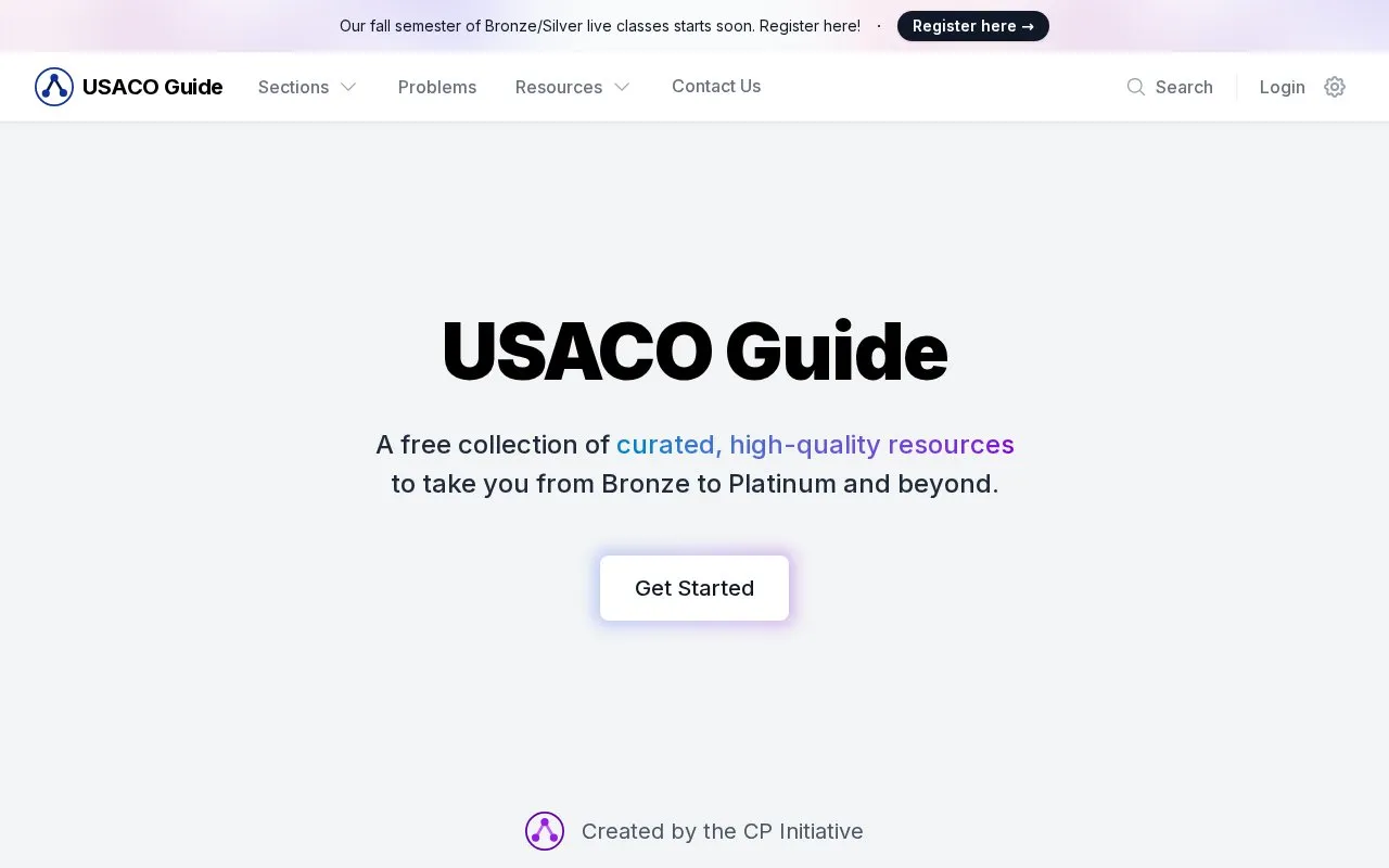 USACO Guide homepage screenshot