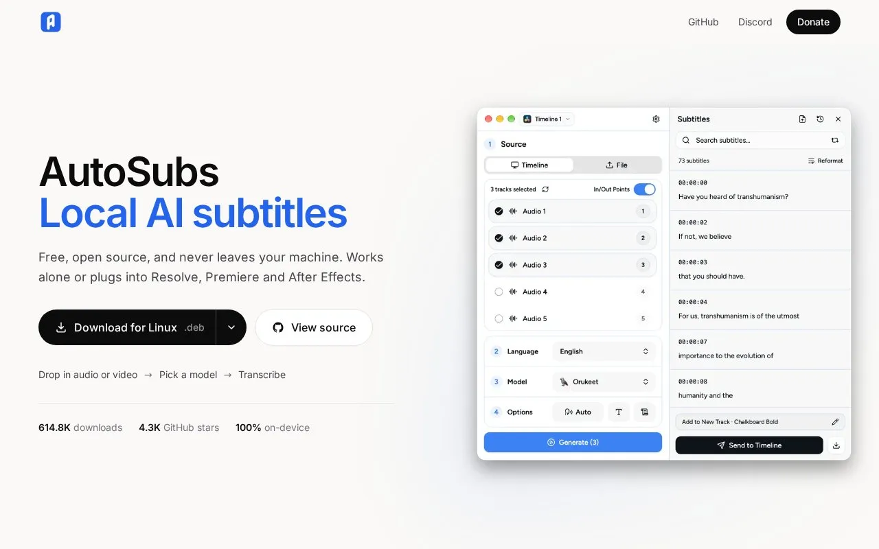 Subtitle Generator homepage screenshot