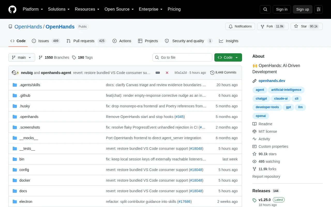 Open Hands homepage screenshot