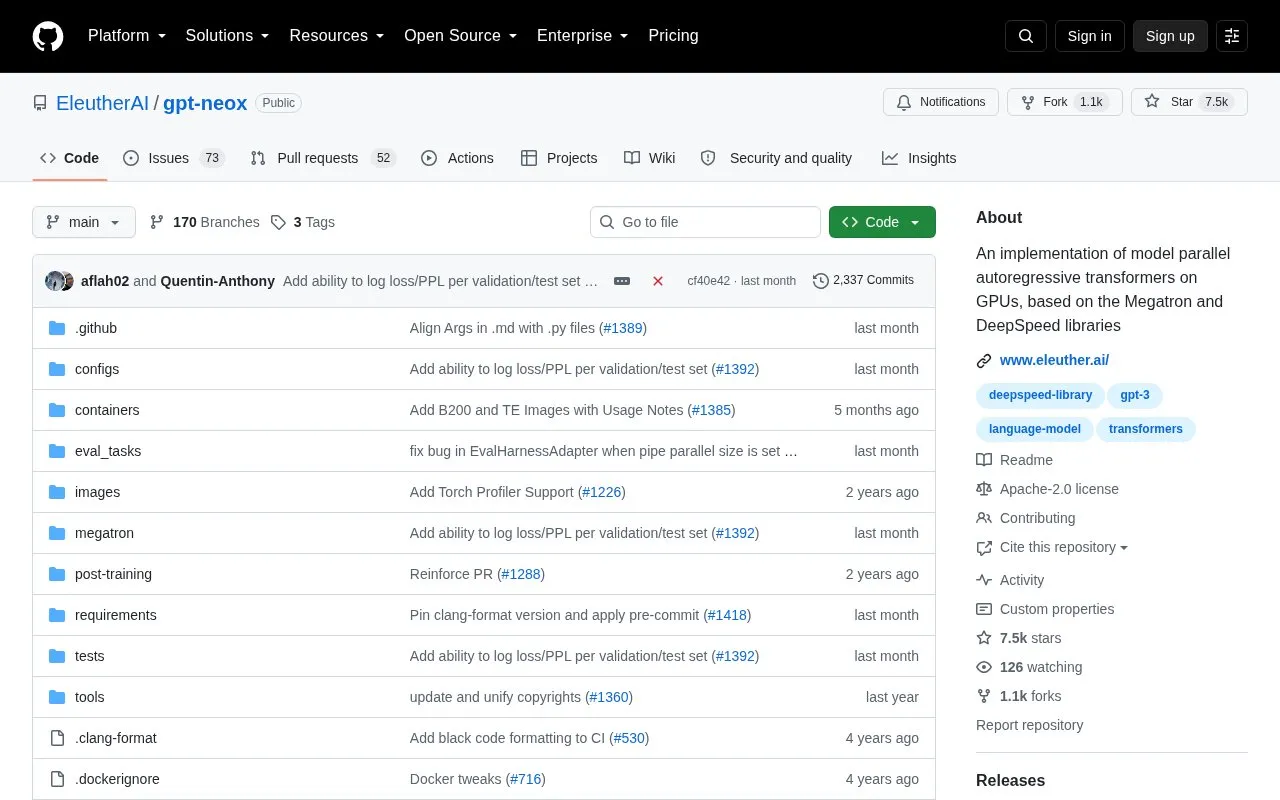 GPT-NeoX homepage screenshot