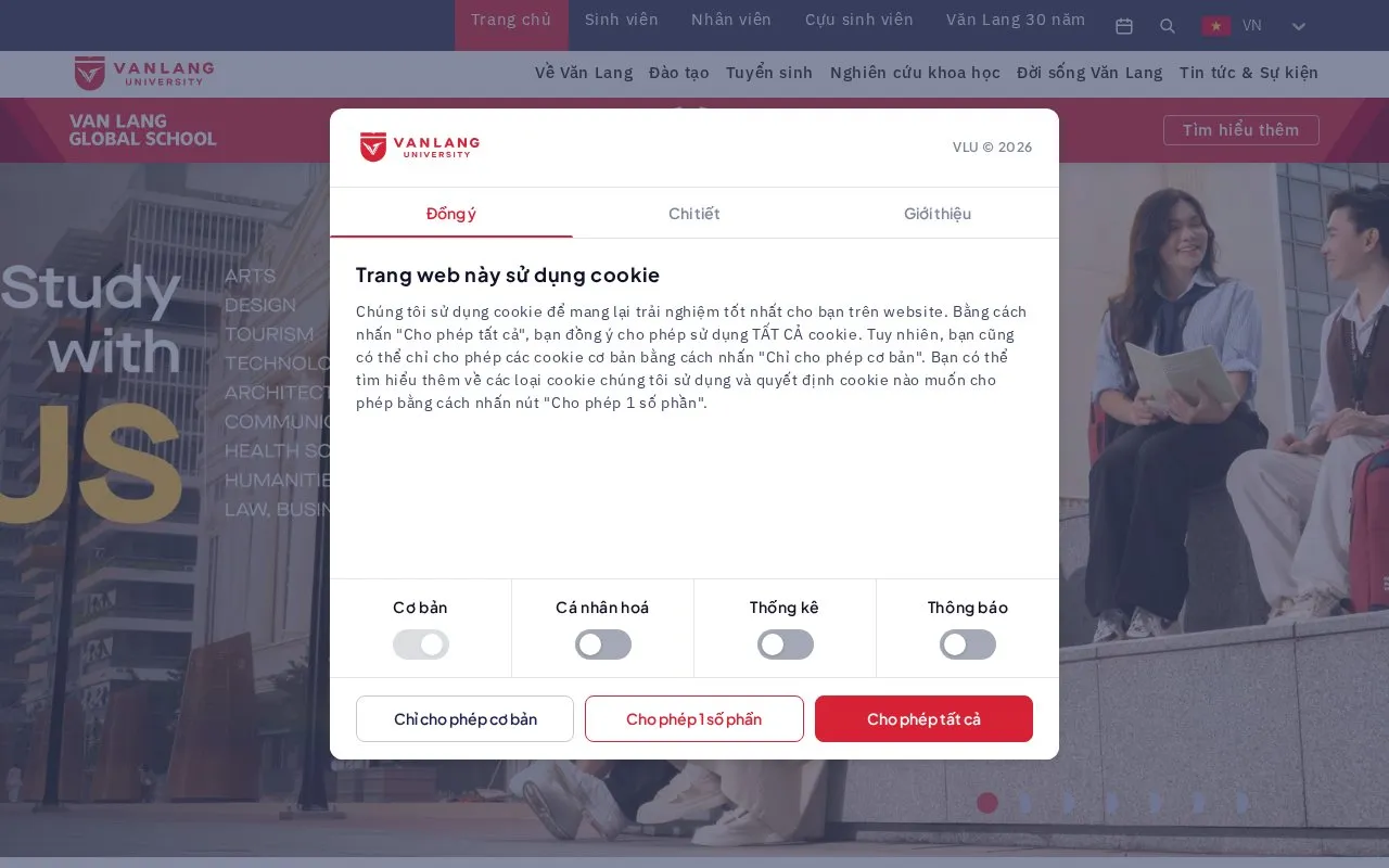 Van Lang University homepage screenshot