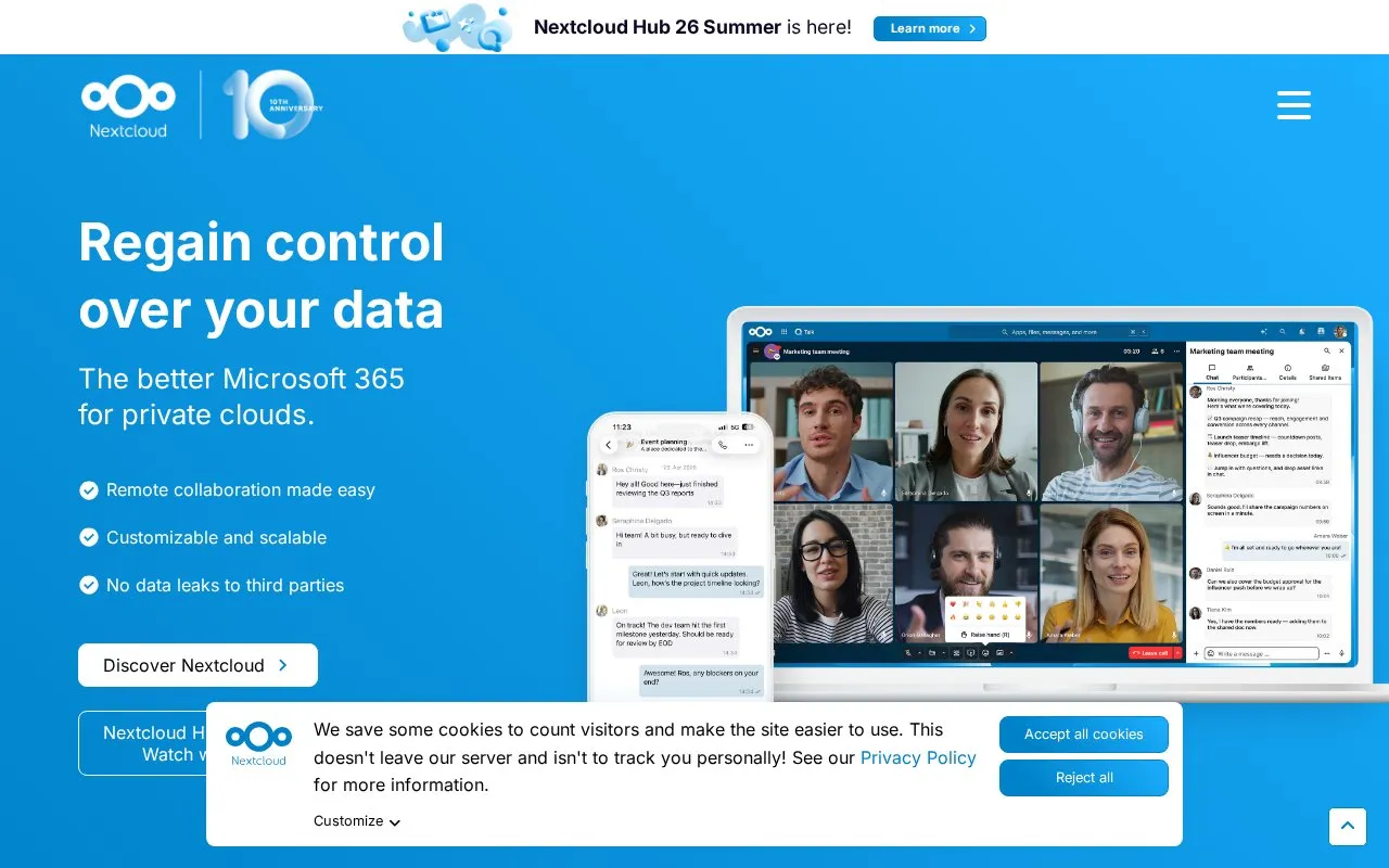Nextcloud homepage screenshot
