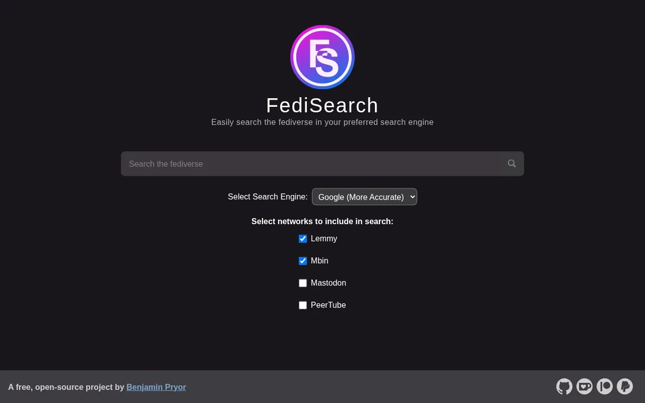 FediSearch homepage screenshot