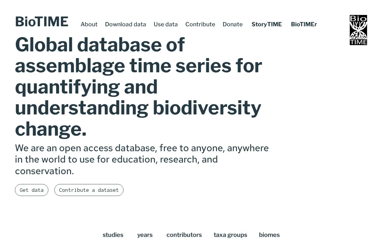 BioTime homepage screenshot