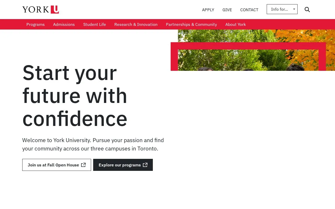 York University homepage screenshot