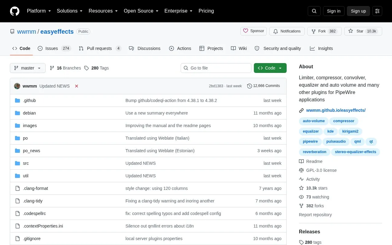 Effects homepage screenshot