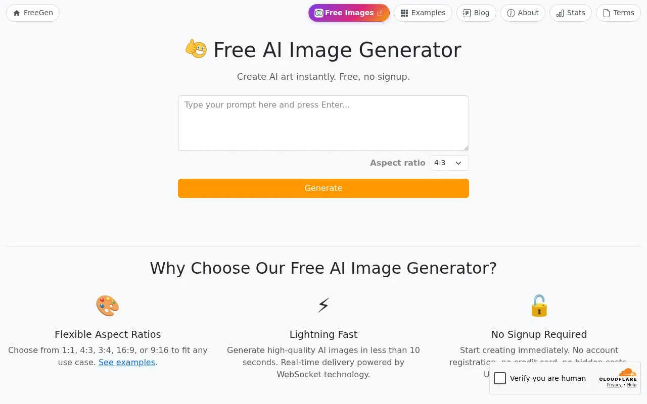 FreeGen homepage screenshot