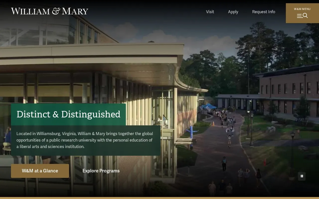 College of William and Mary homepage screenshot