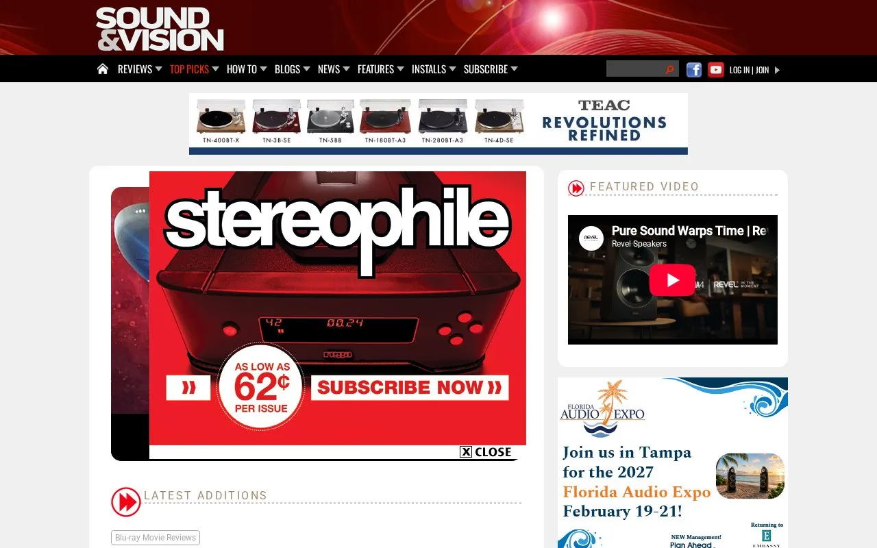 Sound & Vision homepage screenshot