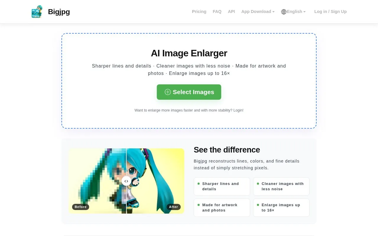 Bigjpg homepage screenshot