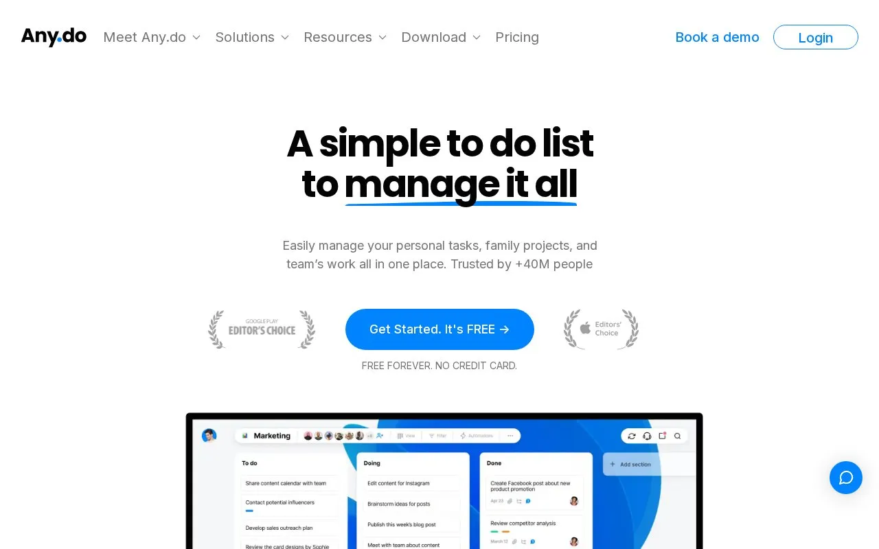 Any.do homepage screenshot