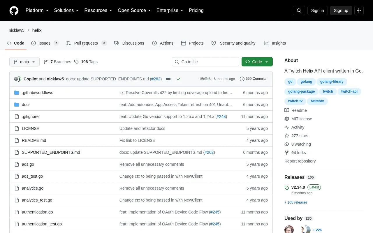 helix homepage screenshot