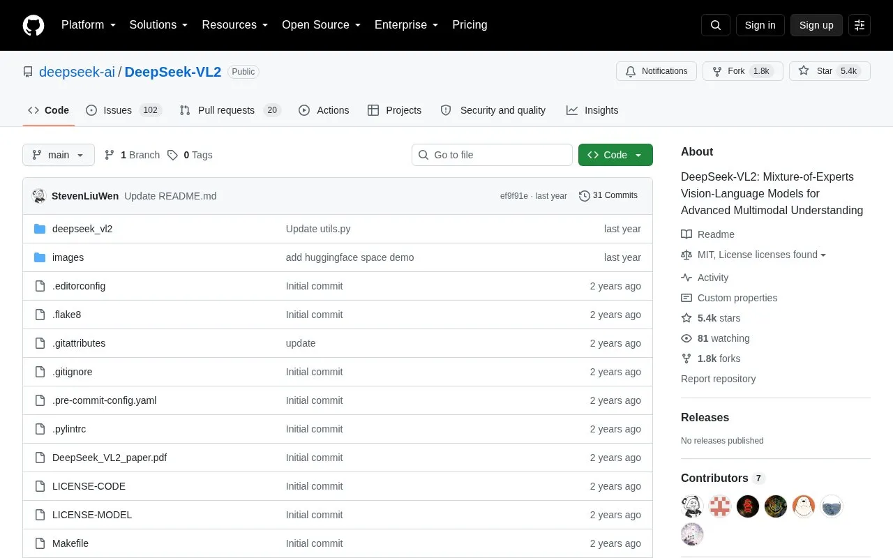 DeepSeek-VL2 homepage screenshot
