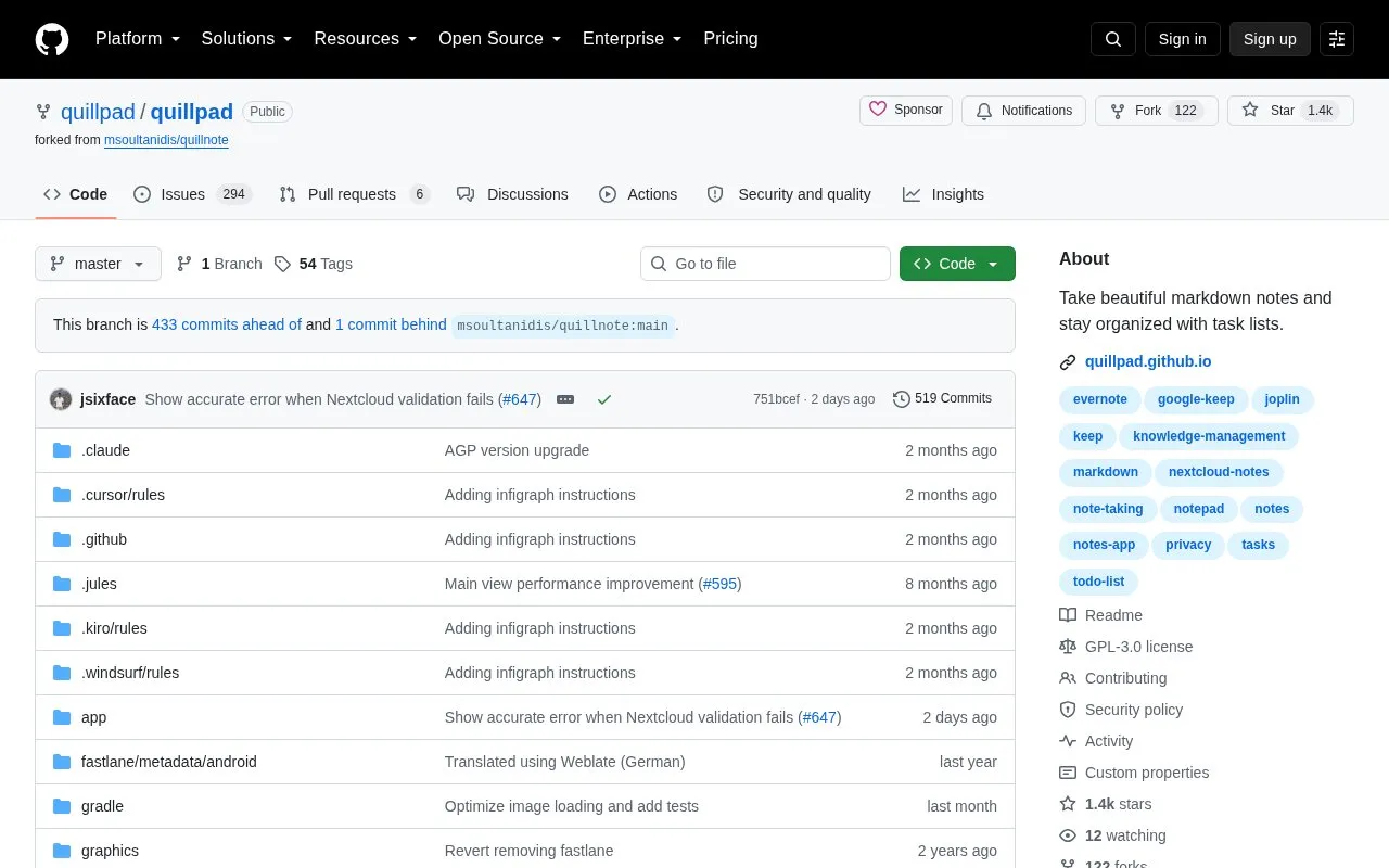 Quillpad homepage screenshot