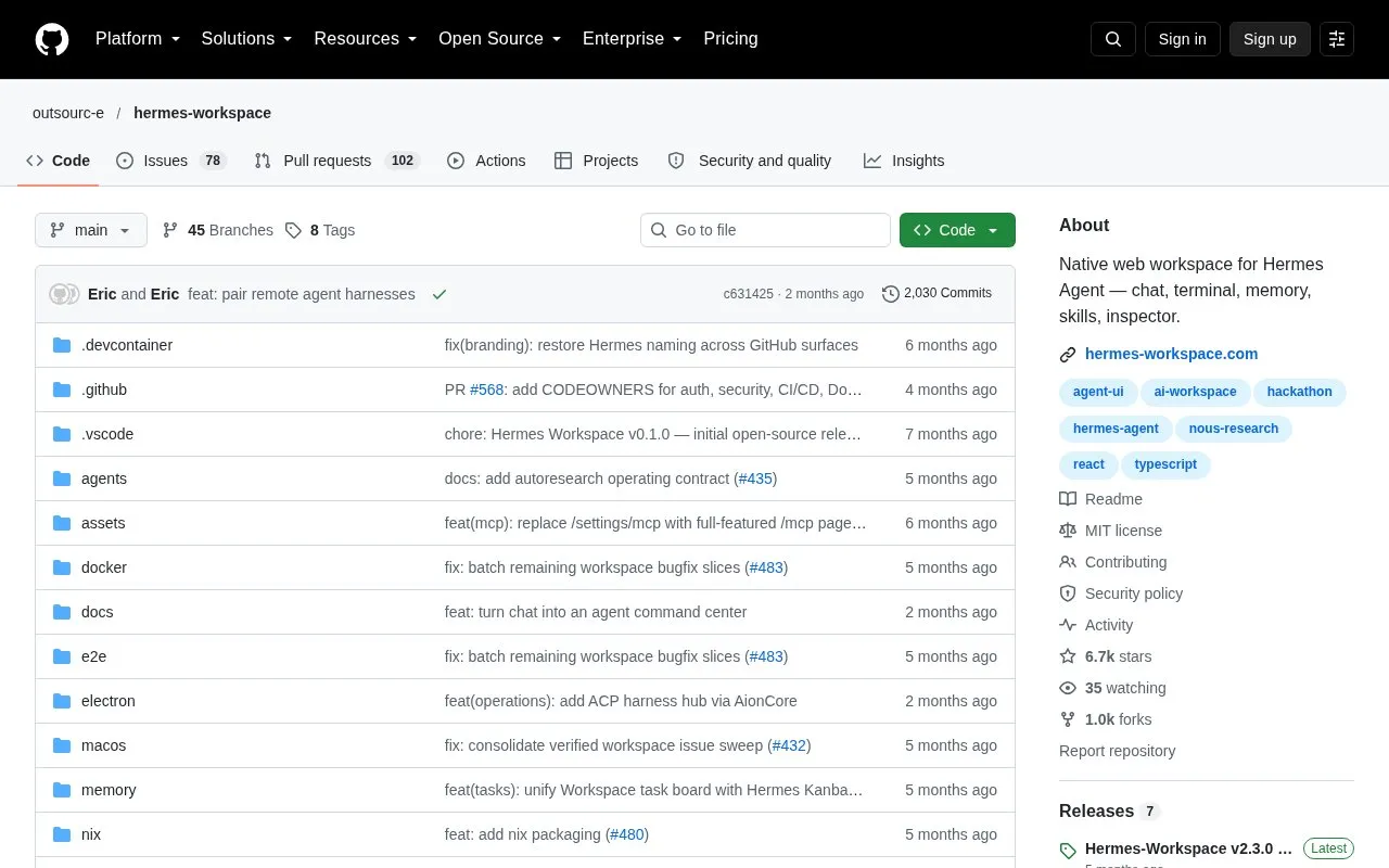 hermes-workspace homepage screenshot