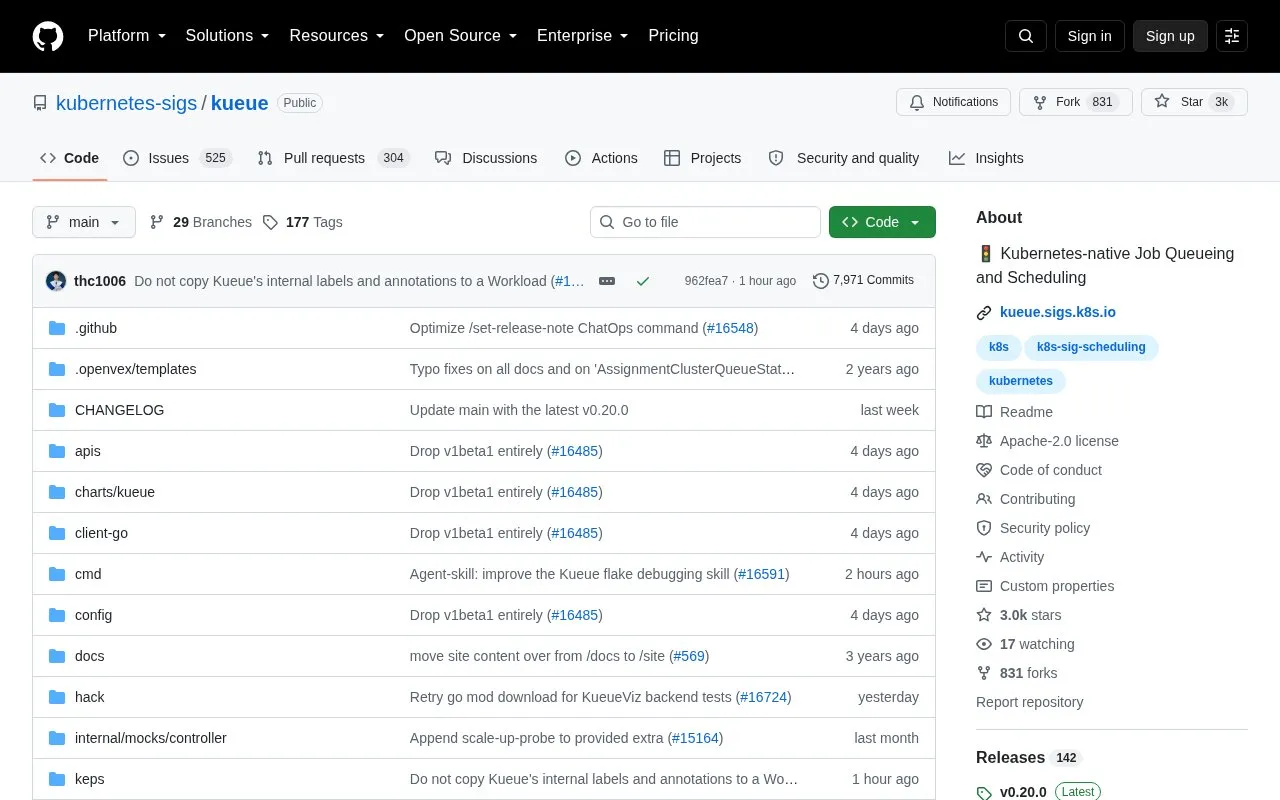 Kueue homepage screenshot