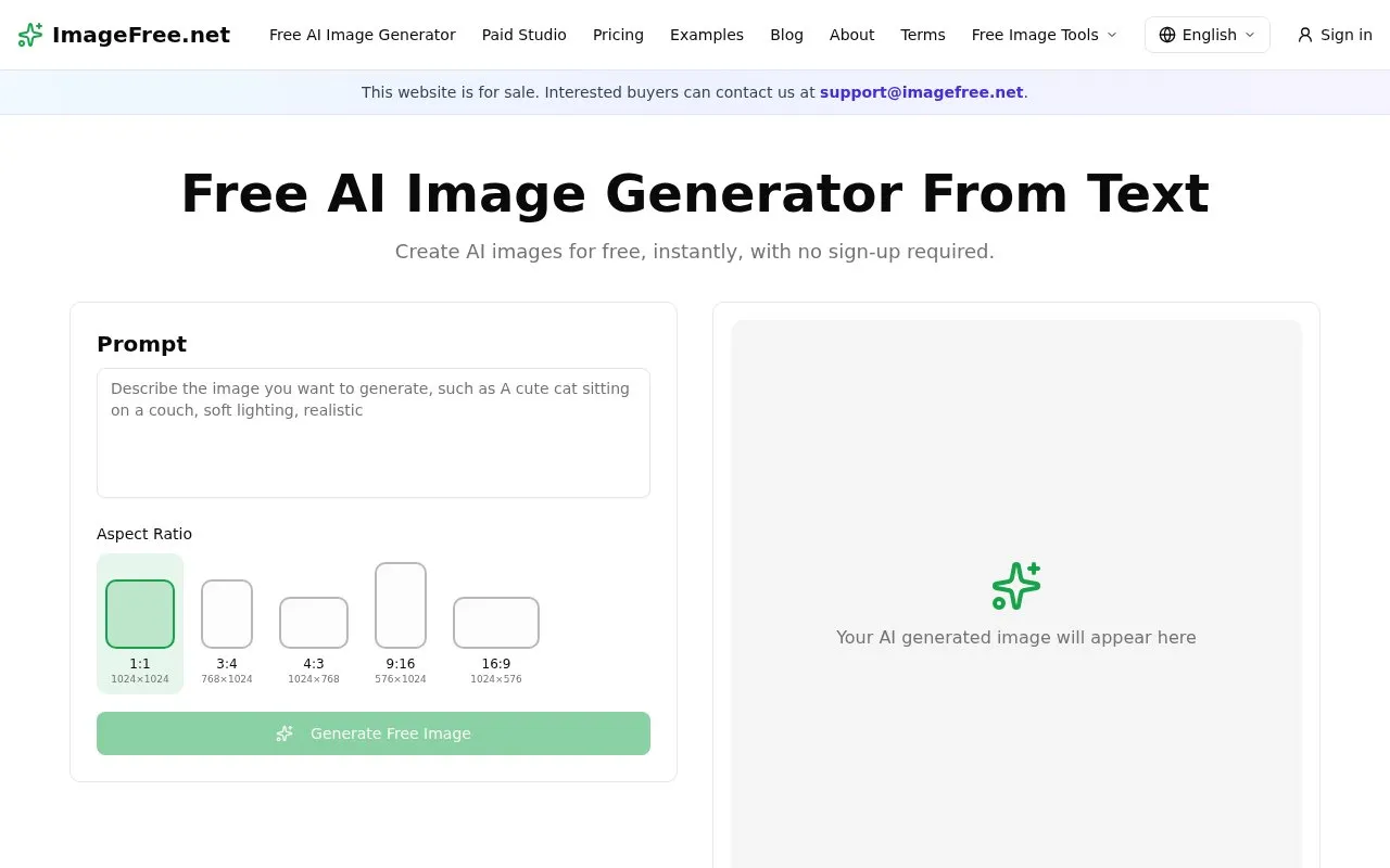 ImageFree homepage screenshot