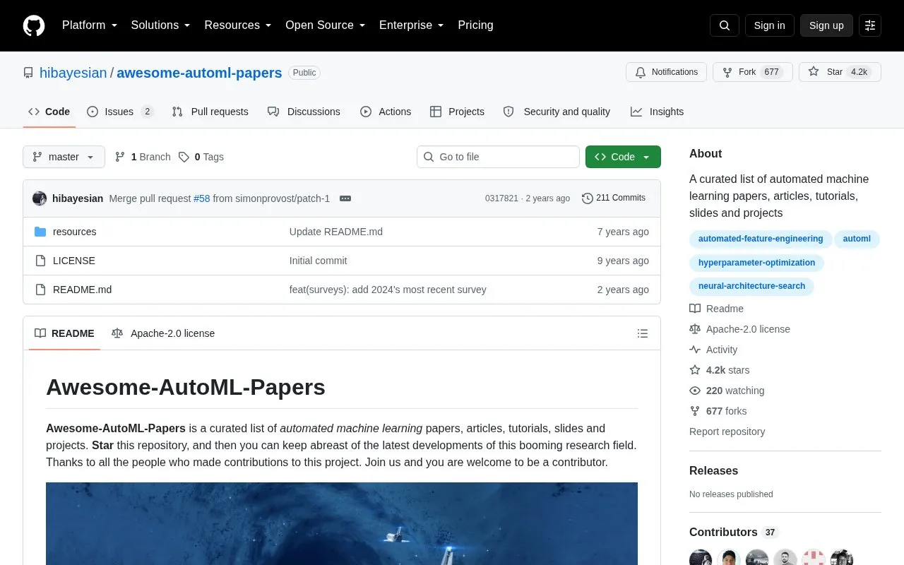 Awesome AutoML Papers homepage screenshot