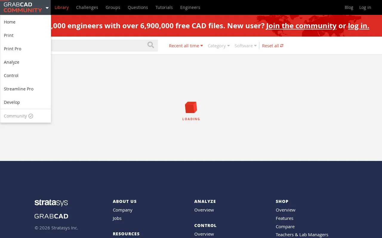 GrabCAD homepage screenshot