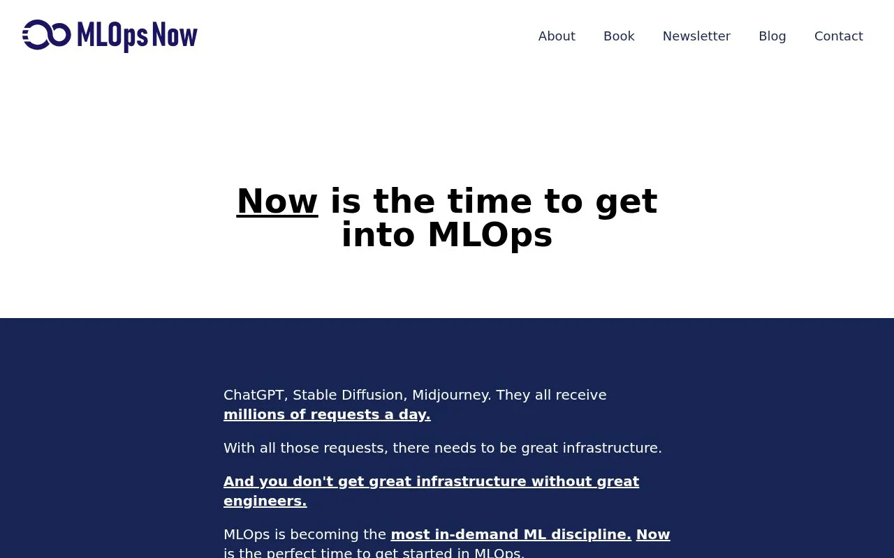 MLOps Now homepage screenshot