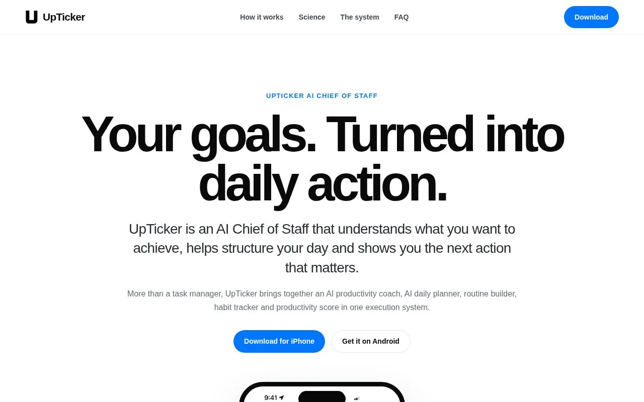 UpTicker homepage screenshot