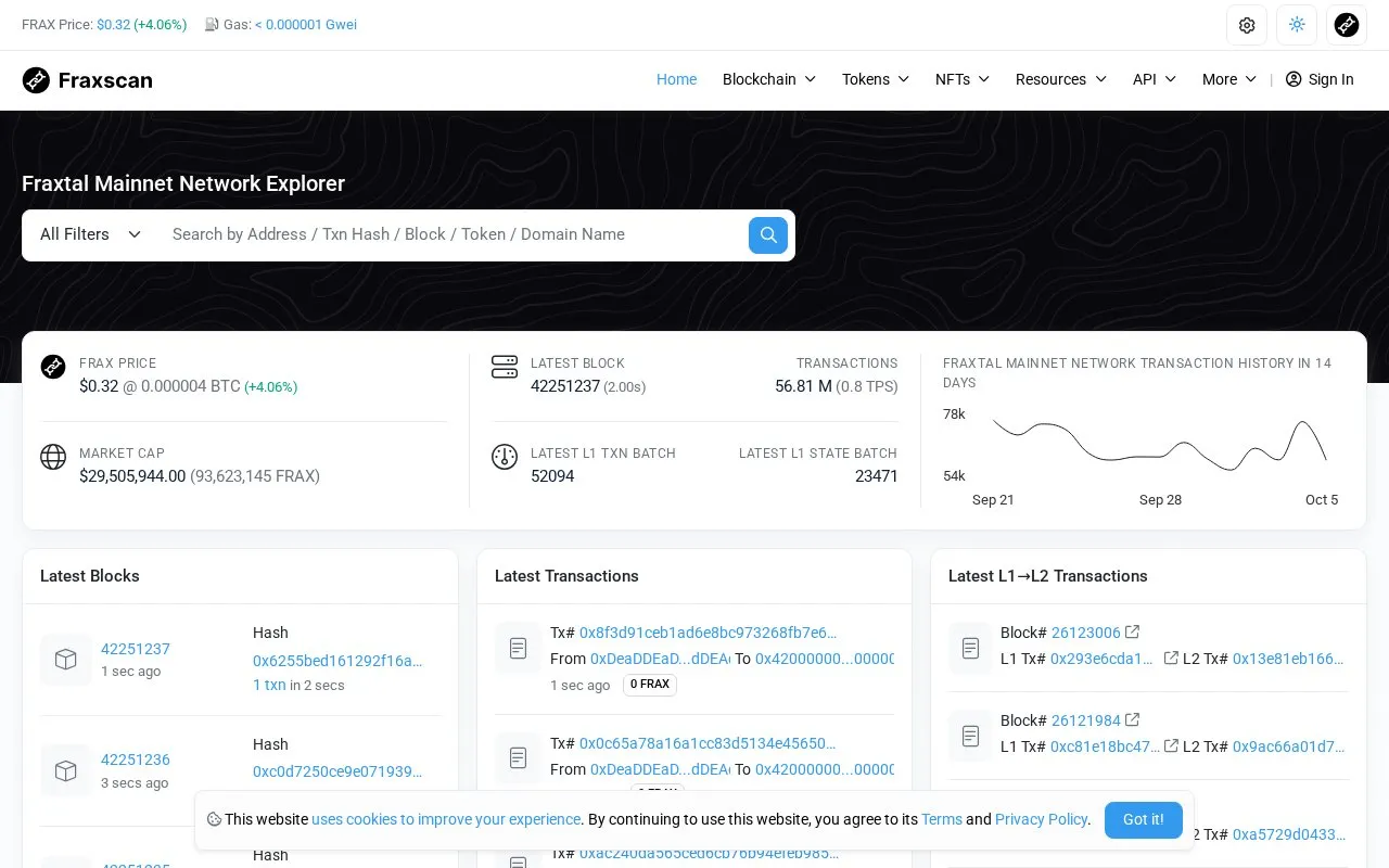 Fraxtal — fraxscan homepage screenshot