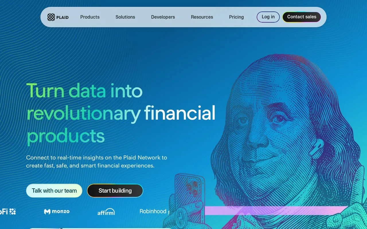 Plaid homepage screenshot