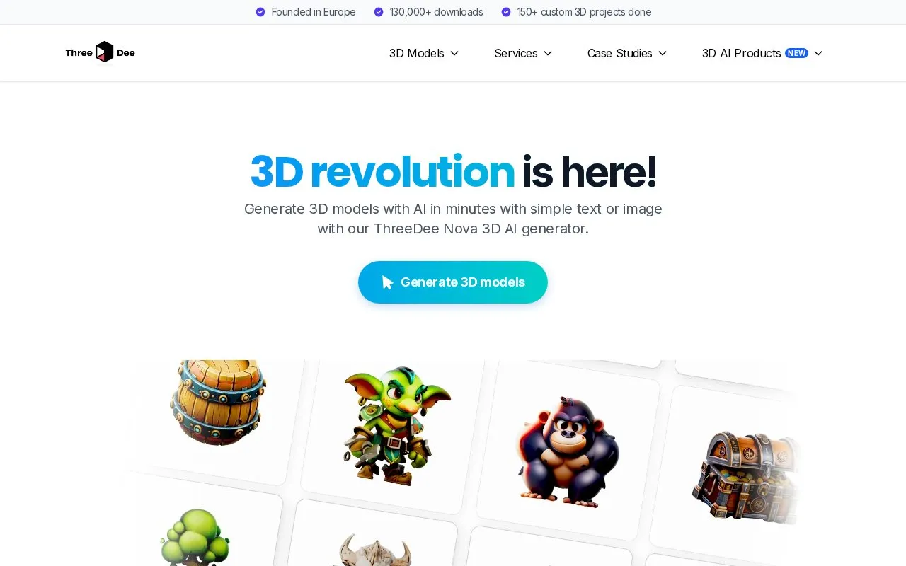ThreeDee AI 3D Generator homepage screenshot