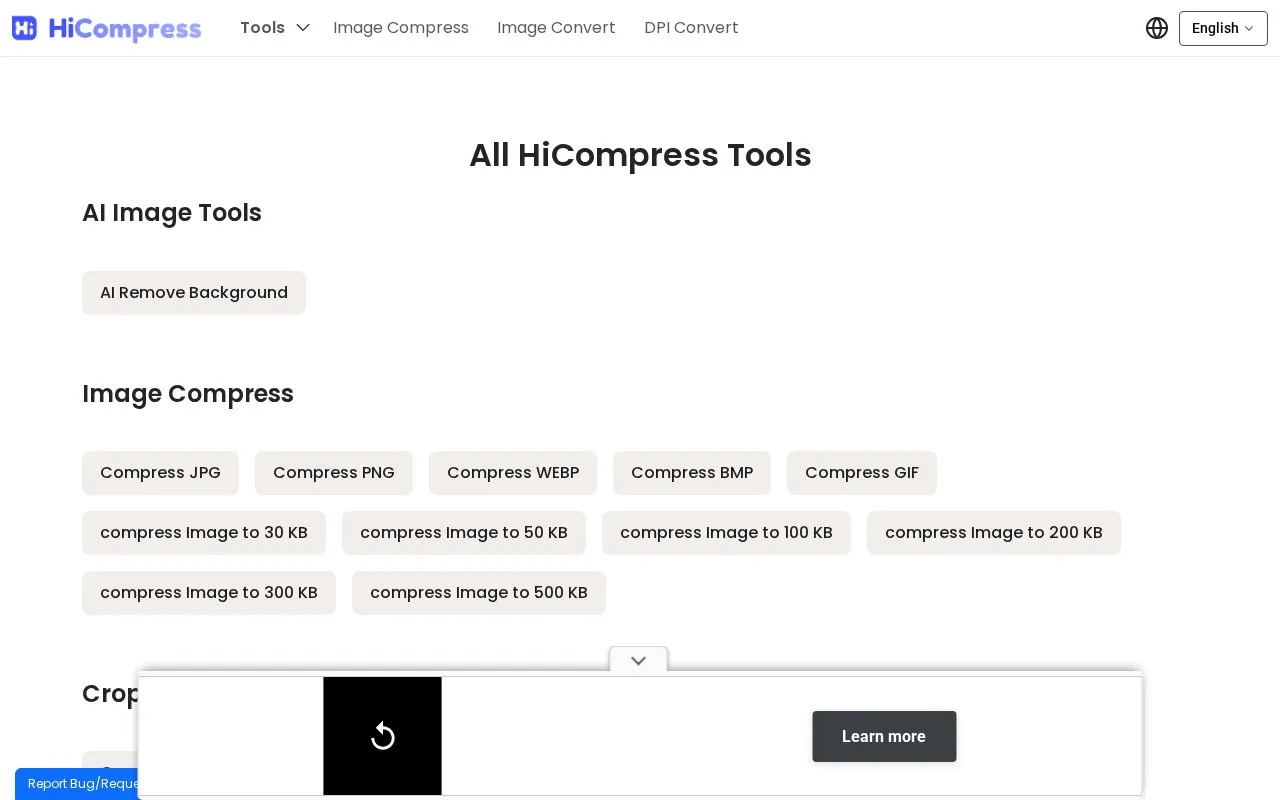 Hicompress homepage screenshot