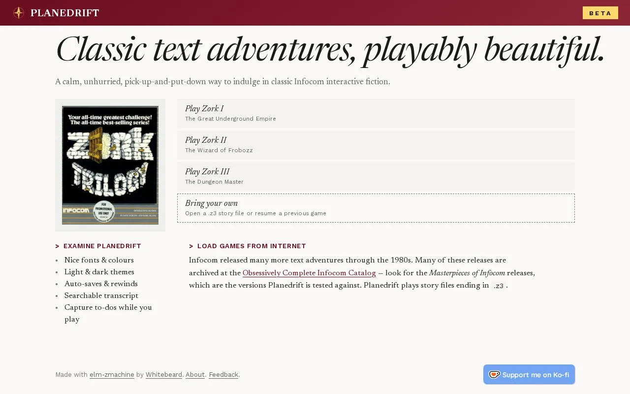Planedrift homepage screenshot