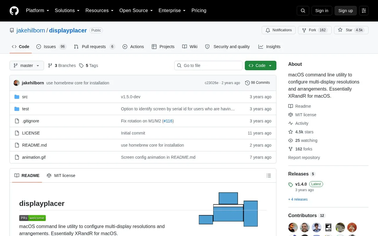 DisplayPlacer homepage screenshot