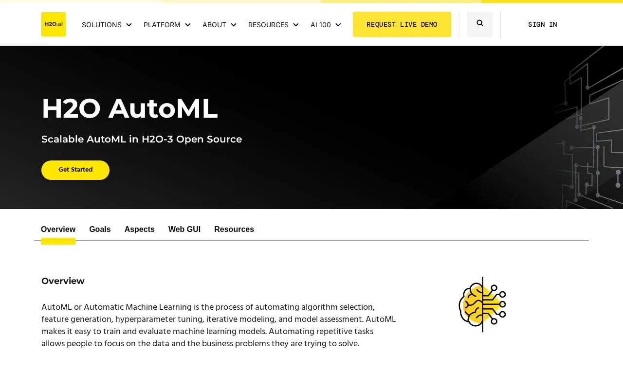 H2O AutoML homepage screenshot