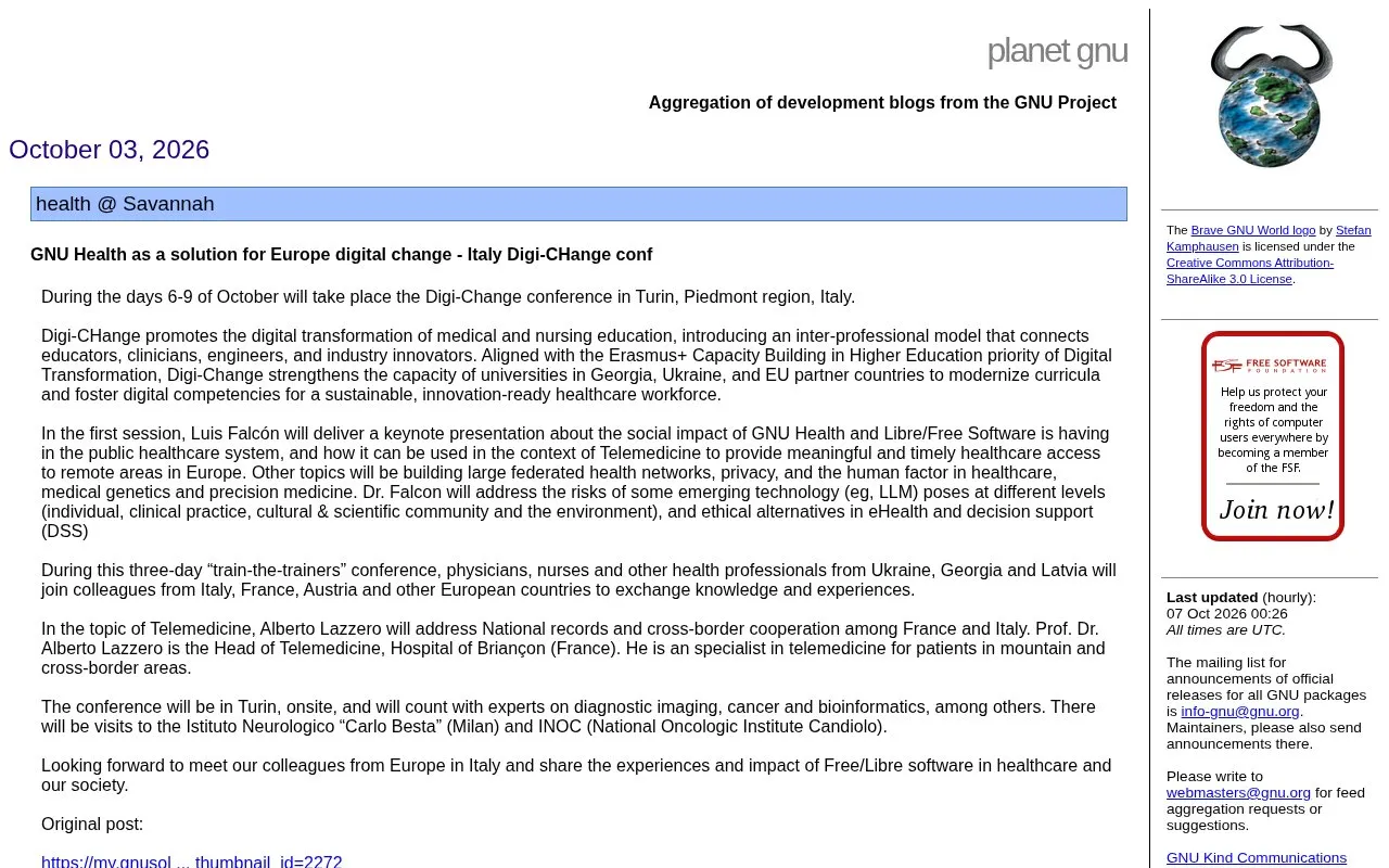 Planet GNU homepage screenshot