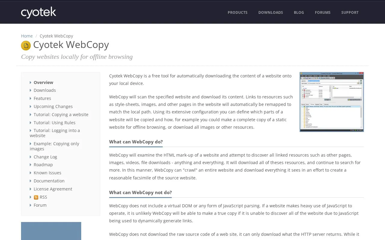 Cyotek WebCopy homepage screenshot