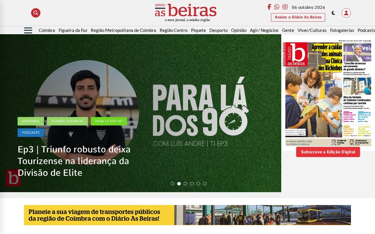 Diário As Beiras homepage screenshot