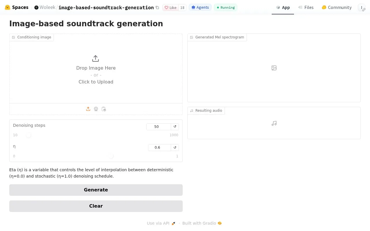 Image-based soundtrack generation homepage screenshot