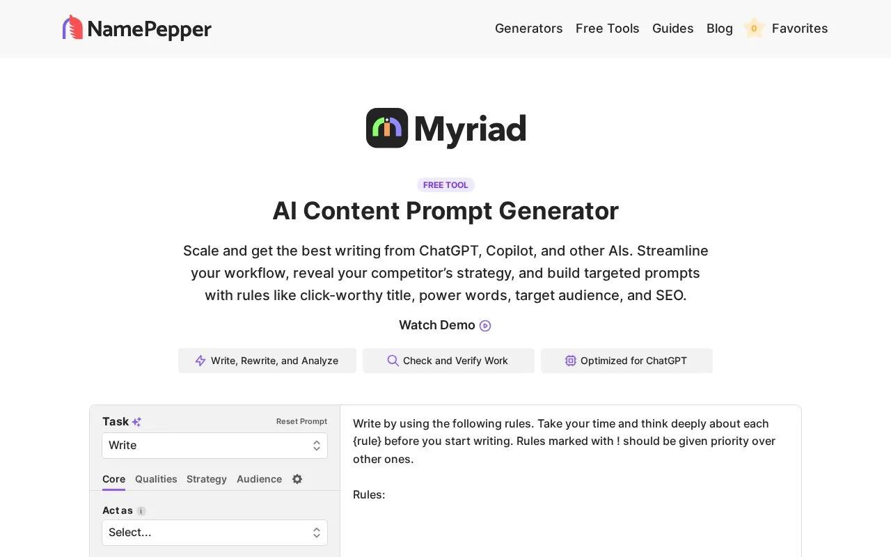 Myriad homepage screenshot
