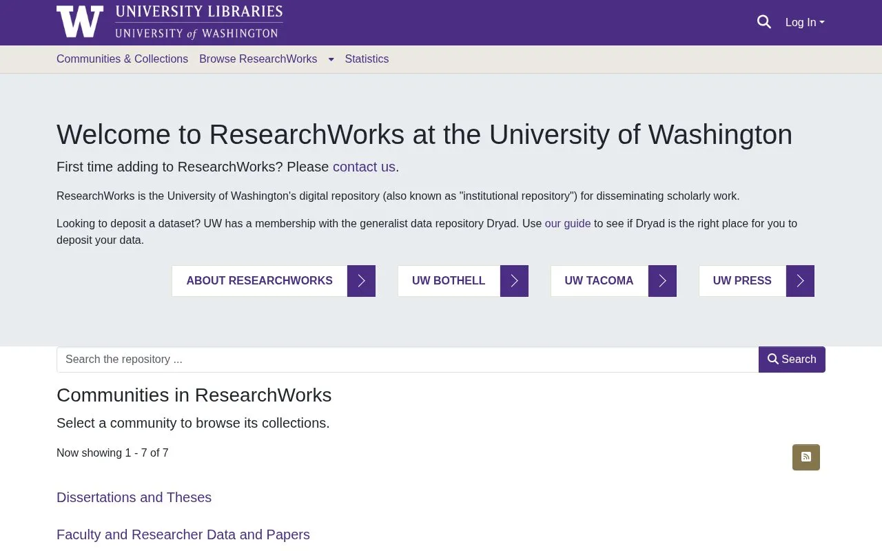 ResearchWorks Archive University of Washington homepage screenshot