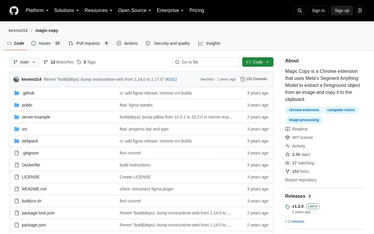 Extensions homepage screenshot